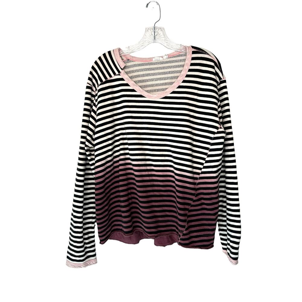 WILT Black White Striped Ombre Easy Dip-dye Striped Sweatshirt Casual‎ XL